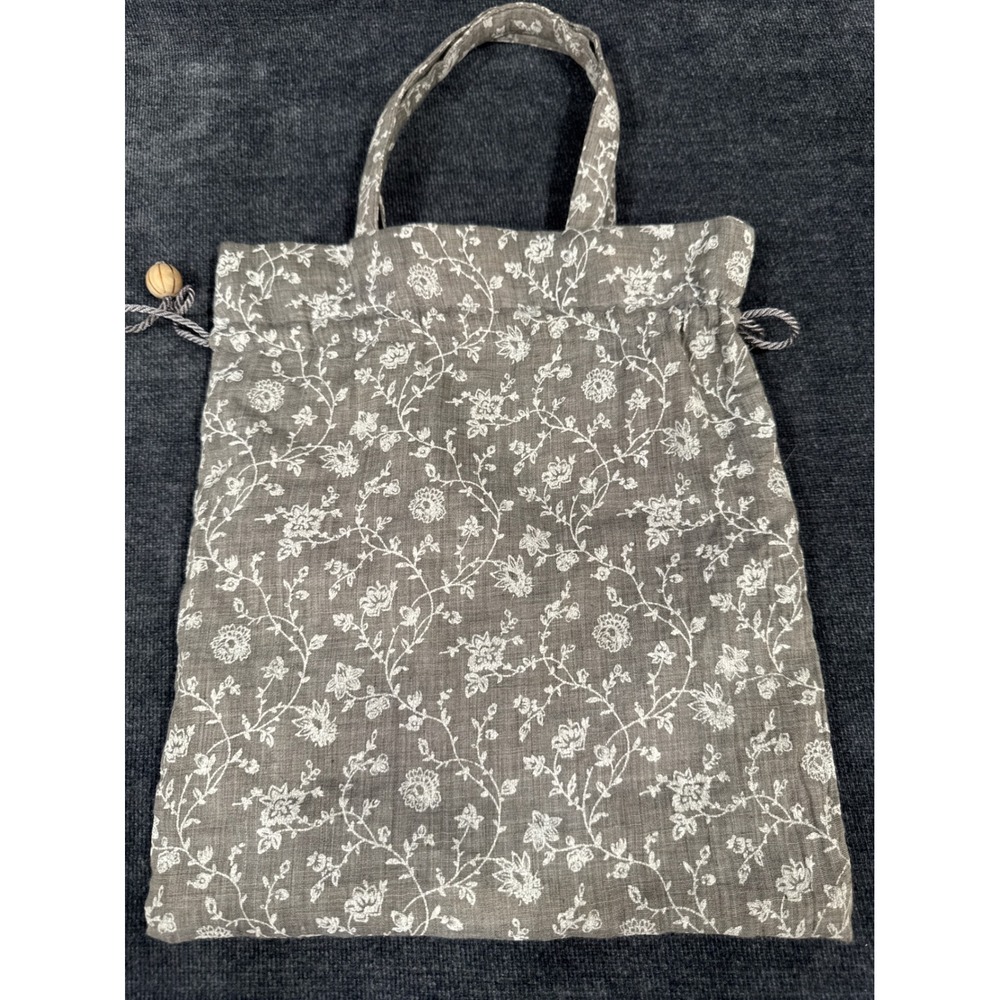 Hopeless Romantic Gray Floral Ribbon Embroidery Lace Drawstring Tote Bag Handbag - Picture 6 of 12
